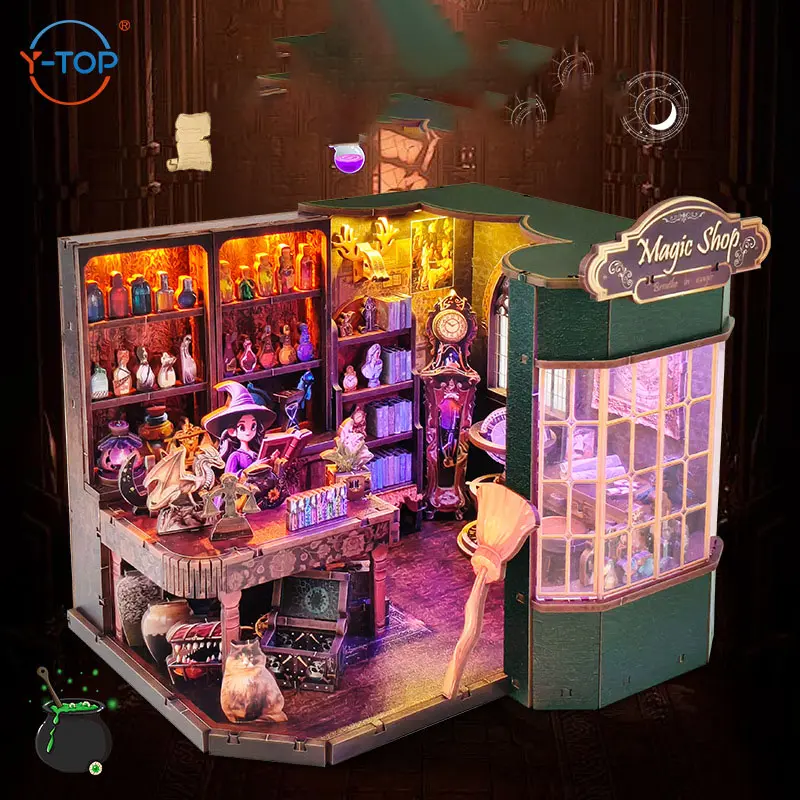 Magic Shop Miniature Scene Handmade DIY House Toy Creative Puzzle Wooden 3D Ornament, Educational Jigsaw Puzzle, Fun Craft Kit, Wooden Puzzles