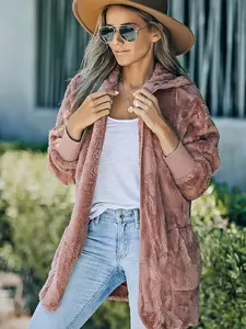 Women's Autumn and Winter New Solid Color Cardigan Fleece Jacket, Thickened Warm Wool Hooded Leisure Coat [in stock] Cotton Casual Womenswear Elegant Everyday Style Simple Tops Underwear Lady Comfort Outerwear Comfortable