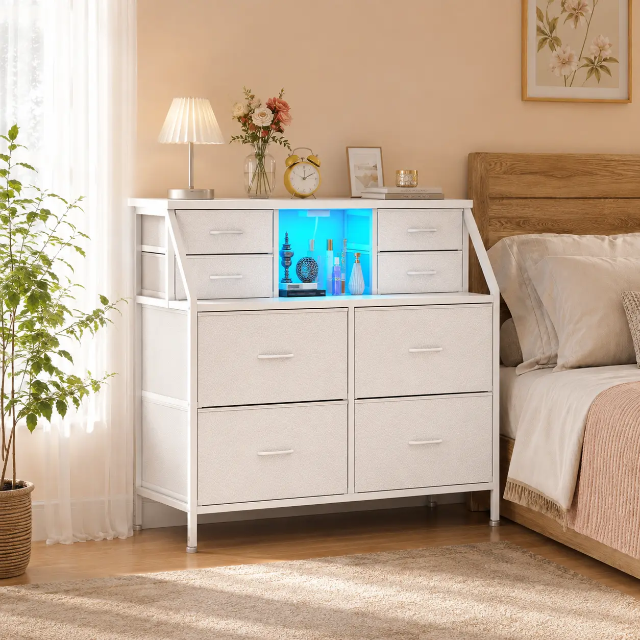 【24H-Online Help】Raybee Furniture Cute 8 Drawer Dresser for Bedroom, with Charging Station and LED, Sturdy Chest of Drawers with 2 Open Shelves, Storage Organizer for Storage,Bedroom, Living Room,Hallway #Backtoschool # Dorm Vanity Gift Dresser
