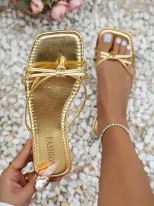 New Women's Sandals Thin Strap Crossed Knot Design Simple and Elegant, Casual Letter Print Shoes for All Seasons, Elegant Open Toe