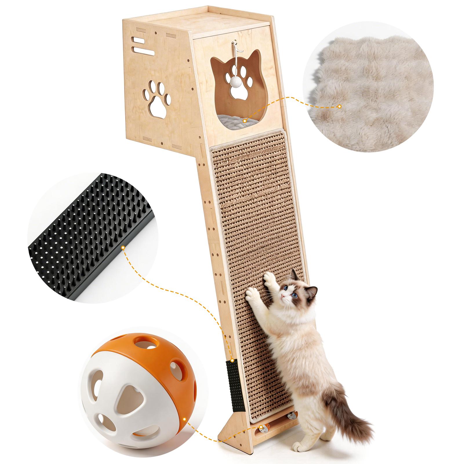 Cat Tree, Cat Window Perch with Scratching Pad, Climbing TreeInclude Hammock Cat Ladder with Cat House, Cat Treewith Cat Playing Balls and Grooming brushes