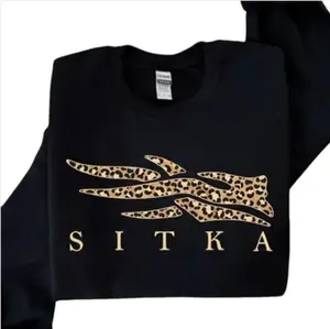 Sitka Leopard Pattern Print Logo Unisex Sweatshirt,  Sitka Hunting Shirt, Leopard Printed Unisex Crew Neck Graphic, Casual Streetwear Top for Men & Women
