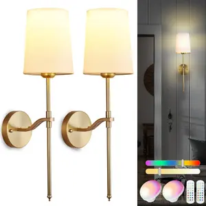 Wall Lights  Operated Wall Sconces Set of 2,  Rechargeable Wall Sconce with 15 RGB Dimmable Detachable Bulbs and Remote,    Wall Lamp for Living Room Bedroom