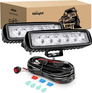 Nilight 2Pcs 18w Spot LED Work Lights LED Pods Off Road Led  with 16 AWG Off Road Wiring Harness Kit-2 Leads Carlights