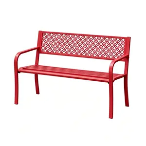 Outdoor Metal Garden Bench 2 Person, Heavy Duty Steel Patio Bench with Geometric Backrest, Weather Resistant Porch Yard Deck Entryway Seating, 790 Lbs Capacity Decorative Outdoor Bench in Multiple Colors