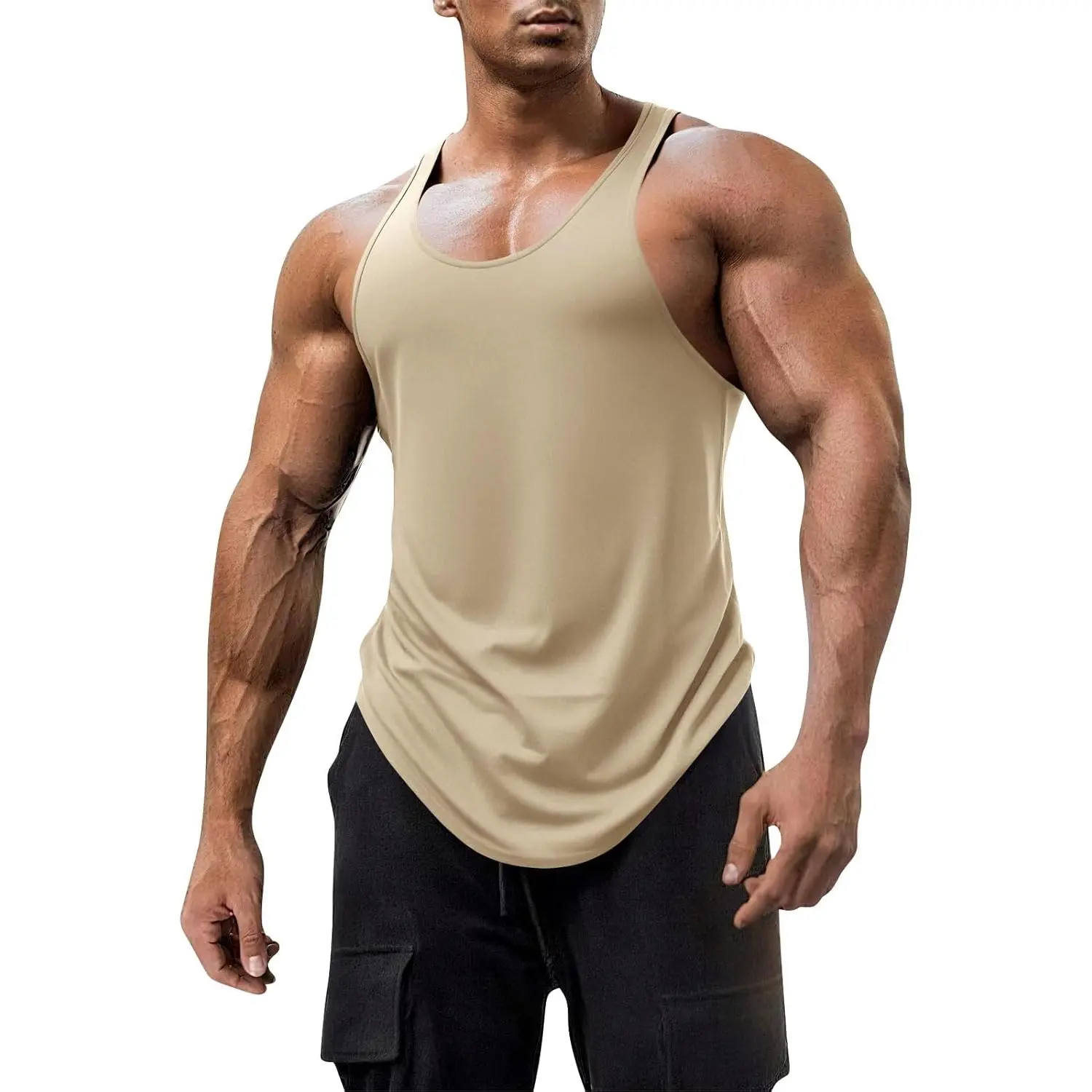 Men's Moisture Wicking Cotton Blend Workout Tank Tops - Sporty Chic, Athletic Fit, Sleeveless Muscle Stringer, U-Neck Racer, Stretch Spandex, Short Length, Hand Wash Only, for Gym, Biking, Lounge