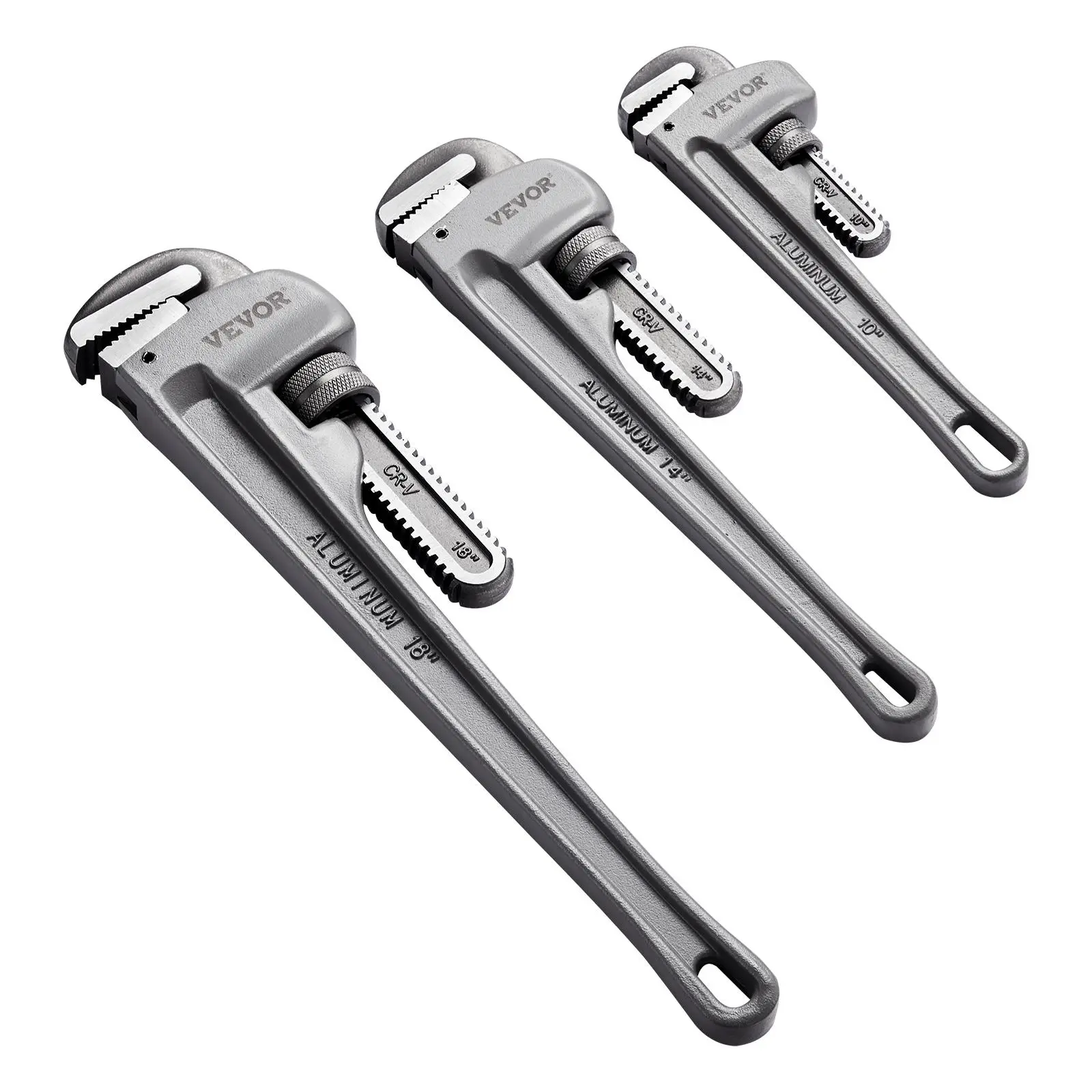 【summerfinds】VEVOR 3-Piece Pipe Wrench Set, 10" 14" 18" Aluminum Straight Pipe Wrench, Adjustable Plumbing Wrench, with High Strength Jaw and Ergonomic Handle, Hangable Design, for Water Pipes, Automotive Repairs