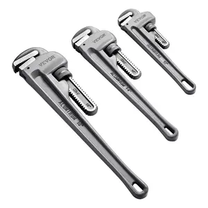 【Summervibes】VEVOR 3-Piece Pipe Wrench Set, 10" 14" 18" Aluminum Straight Pipe Wrench, Adjustable Plumbing Wrench, with High Strength Jaw and Ergonomic Handle, Hangable Design, for Water Pipes, Automotive Repairs