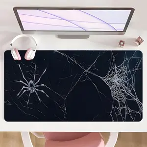 [Gaming Mouse Pad] Ultimate Gothic Spider Web Black White Design Non-Slip MousePad For Desk With Rubber Base & Stitched Edge, Gaming Desk Accessory, Perfect For Halloween Decor Horror Themed Gifts Home Office Use