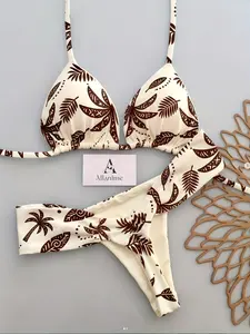 New Beach Pool Party Fashion Print Triangle Halter Bikini, Women's Two-Piece Swimsuit, Stylish and Comfortable Swimwear