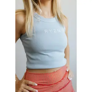 RYZN Women's Everyday Light Blue Sleeveless Tank Top with White Silicone Front Soft Casual Fit Summer Wear