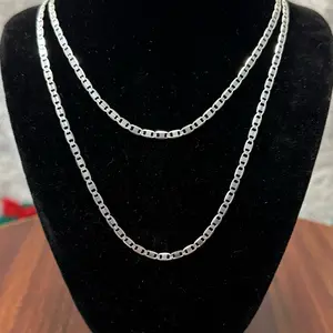 925 Sterling Silver 6 Sided Textured Valentina Chain Necklace - Gift For Her - Gift For Him