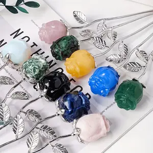 Premium 10-Pack Natural Raw Stone Carved Rose, High-Quality Fine Engraved Crystal Semi-Precious Gemstone Flowers, Home Office Tabletop Aesthetic Decor Art Pieces, DIY Jewelry Making Beads Craft Supplies, Exquisite Gift