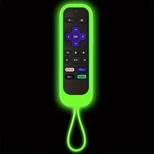 Luminous Silicone Remote Control Cover, 1 Count Remote Control Protector with Lanyard, Compatible with Roku Express 4K + HD Premiere Streambar