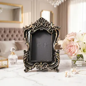 Elegant Gold-Trimmed Photo Frame, Resin Material, DIY Decorative Frame for Home Office, Perfect for Weddings Parties Gifts