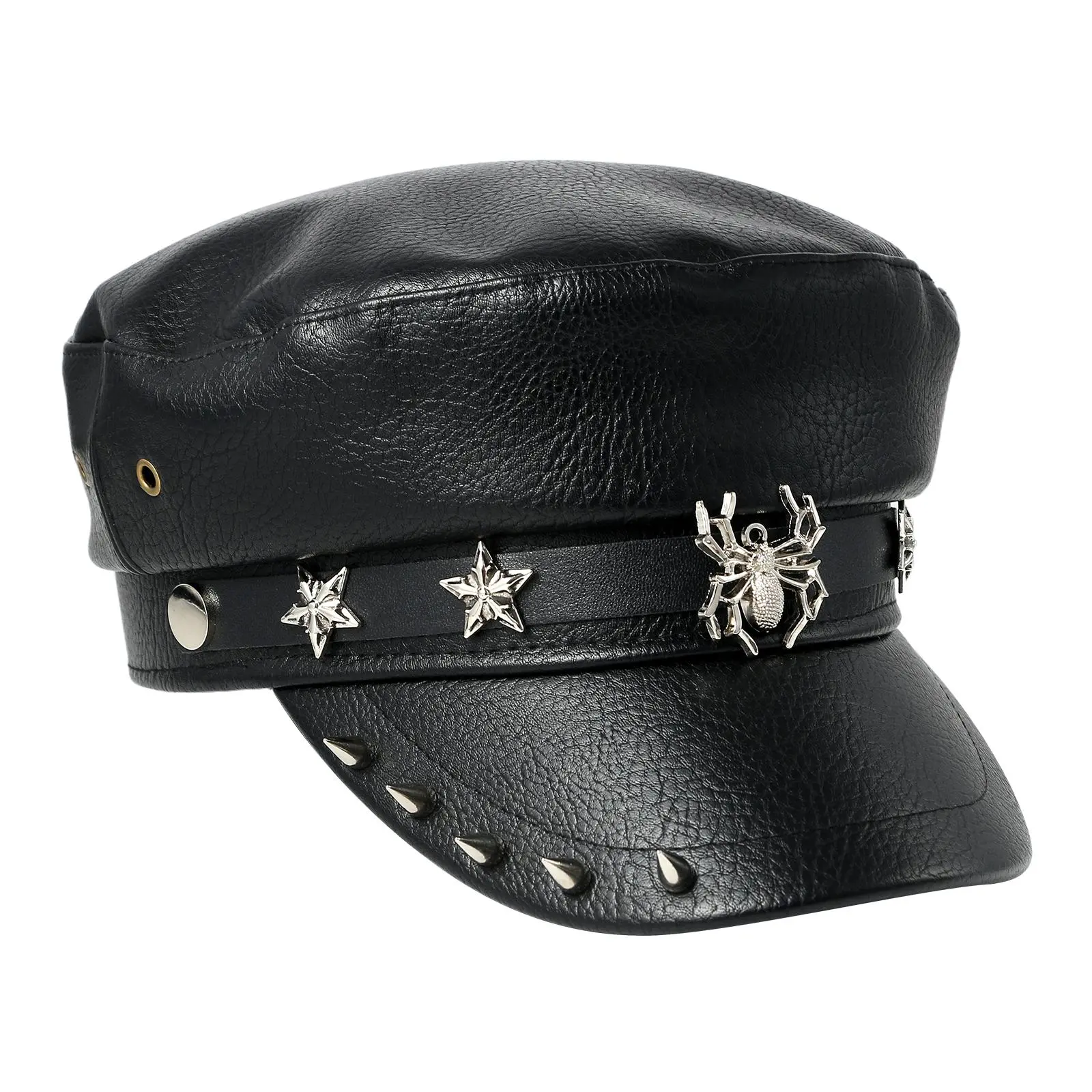 OIDEA Women's Punk Rock PU Leather Newsboy Cap, Spiked Pageboy Hat with Stud Decor and Alloy Hardware for an Edgy Streetwear Look, Edgy Look