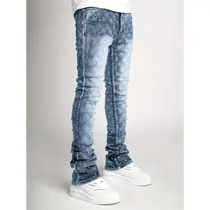 Skinny Jeans for Men Featuring Rhinestones, Perfect for Spring And Summer Street Style, Complete with Pockets.