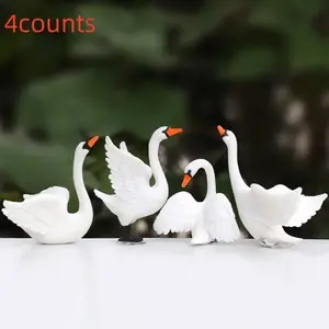 Elegant Swan Statues Set of 4, Handmade Resin Home Decor Ornaments, Beak and Net Feet, Perfect for Living Room, Office, Wedding Gift