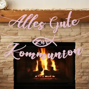 First Holy Communion Banner, Glitter Cross Garland, Baby Shower Décor, Bless Christening Baptism Party Decorations