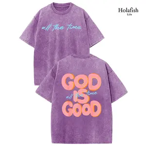 Holafish Acid Wash 100% Cotton T-Shirt Unisex Vintage Retro Distressed Short Sleeve Soft Breathable Casual Loose Fit Streetwear Summer Daily Outdoor School Party Trendy Basic Washed Tee Top for Men Women Casual Daily Wear