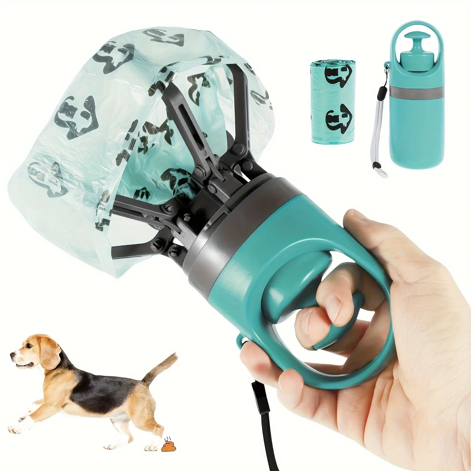 （Comes with 15 bags）—Portable Dog Poop Scoop with Bag Dispenser - Durable Plastic, Includes Leak-Proof Bag for Outdoor Use , Outdoor Portable Six Paw Poop Picker