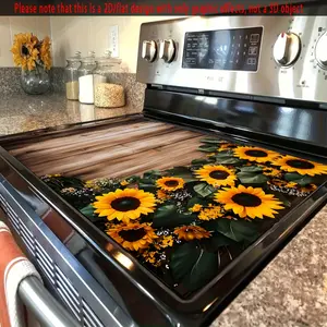 1pc Sunflower and Wood Board Pattern Stove Cover Protector |   Polyester Non-Slip, Suitable for Kitchen, Dryer, Stove Top Grill Accessories Household Appliances