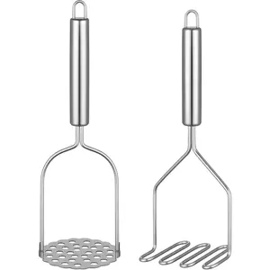 2PCS Mashed Potato Masher - Stainless Steel Potato Smasher Kitchen Tools & Utensils for Avocado, Bean, Salad, Vegetables, Fruit, Food, Ground Beef Meat Smasher