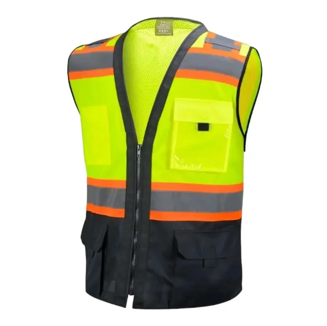 Tricolor Yellow Solid Fabric High Visibility Safety Vest, Reflective Safety Vest, Knitted Fabric, Safety Equipment