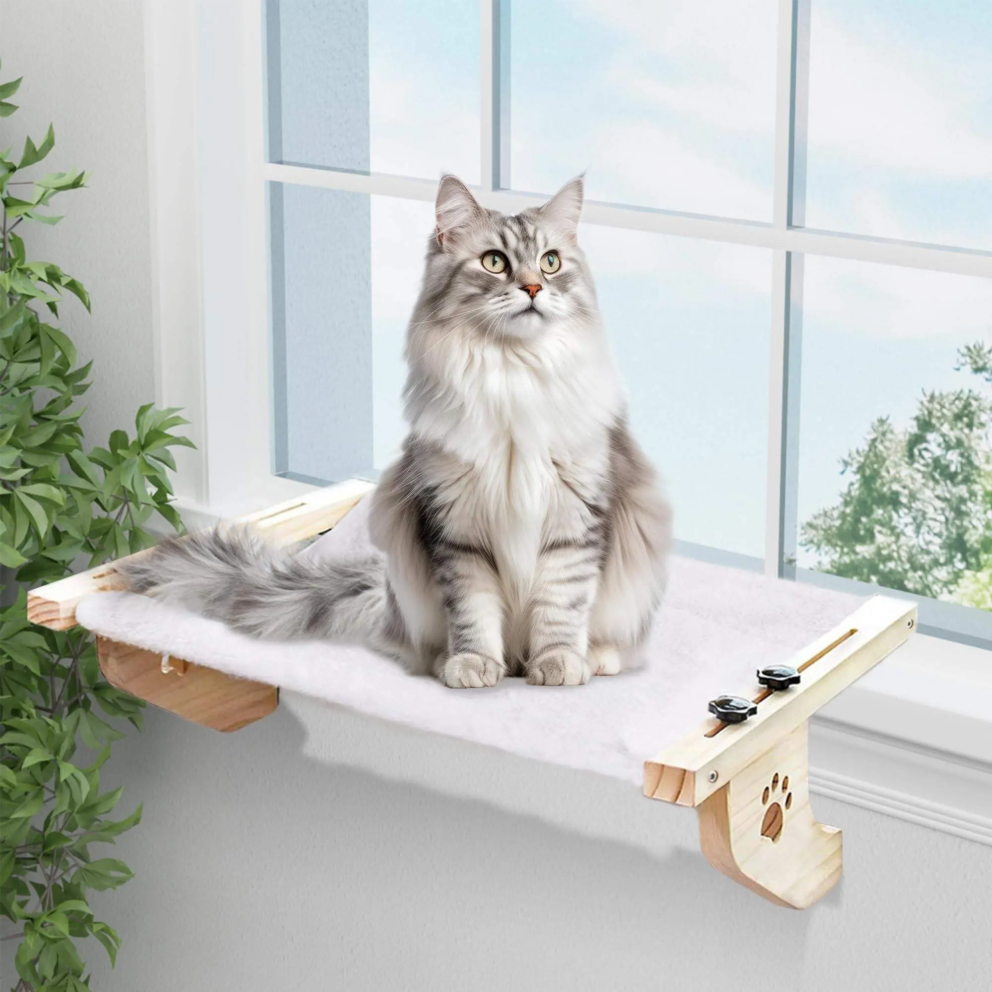Cat Threshold Window Perch Sturdy Cat Hammock Window Seat with Wooden and Metal Frame, Suitable for Large Cats, Easy To Adjust Cat Bed on Windowsill Pad Outdoor Kittens Kitty Homemade