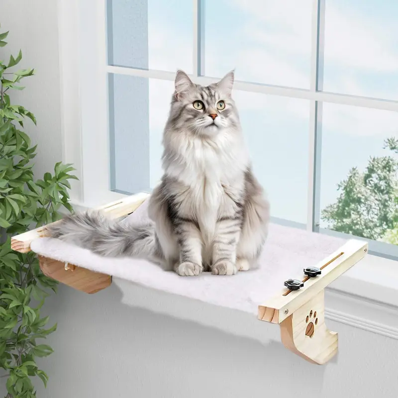 Cat Threshold Window Perch Sturdy Cat Hammock Window Seat with Wooden and Metal Frame, Suitable for Large Cats, Easy To Adjust Cat Bed on Windowsill Pad Outdoor Kittens Kitty Homemade