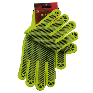 WorldWide Sales Online Tool Essentials Hi-Vis Yellow Knit Gloves with PVC Dots, Large