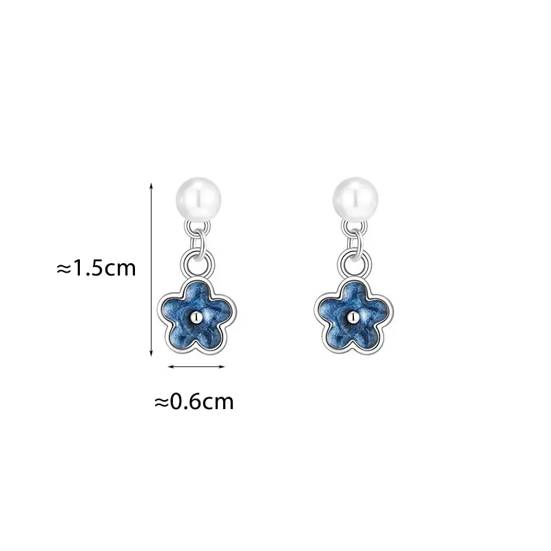 PONYKISS Real 925 Sterling Silver Sweet Enamel Flower Pendant Stud Earrings for Women Exquisite Cute Fine Jewelry Accessories