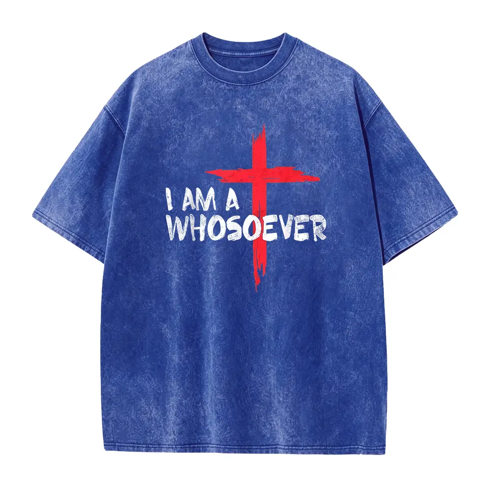 I Am A Whosoever Christian T-Shirt - Bold Red Cross & White Lettering Retro Unisex Tee, Relaxed Fit Slight Stretch Suitable for Men & Women, All-Season Casual Shirt with Iconic Cross