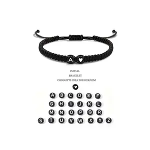 Summer 26 Letters Heart Design Braided Drawstring Couple Bracelets Casual Simple Plain Color Braided Bracelet Adjustable Creative All-Match Gift Jewelry Charms Letter Link Stretch