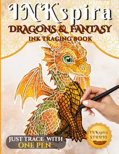 INKspira: Dragons & Fantasy Ink Tracing Book: Magical Watercolor-Inspired Illustrations to Trace and Relax with Dragons, Elves & Enchanting Worlds