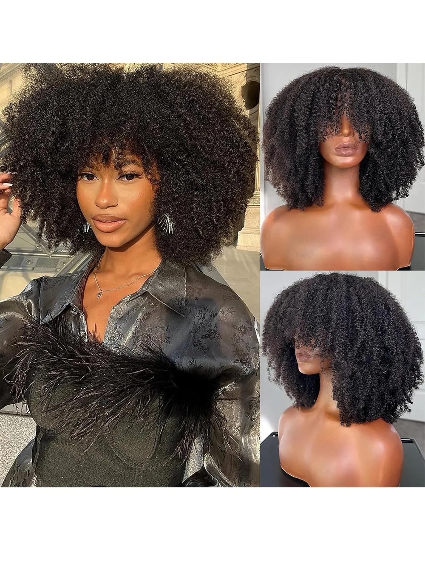 Afro Kinky Curly Wig With Bangs Stylist Friendly Wig Full 