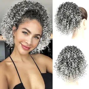 African wig for women, fluffy curly drawstring wig, synthetic fiber small curly ponytail