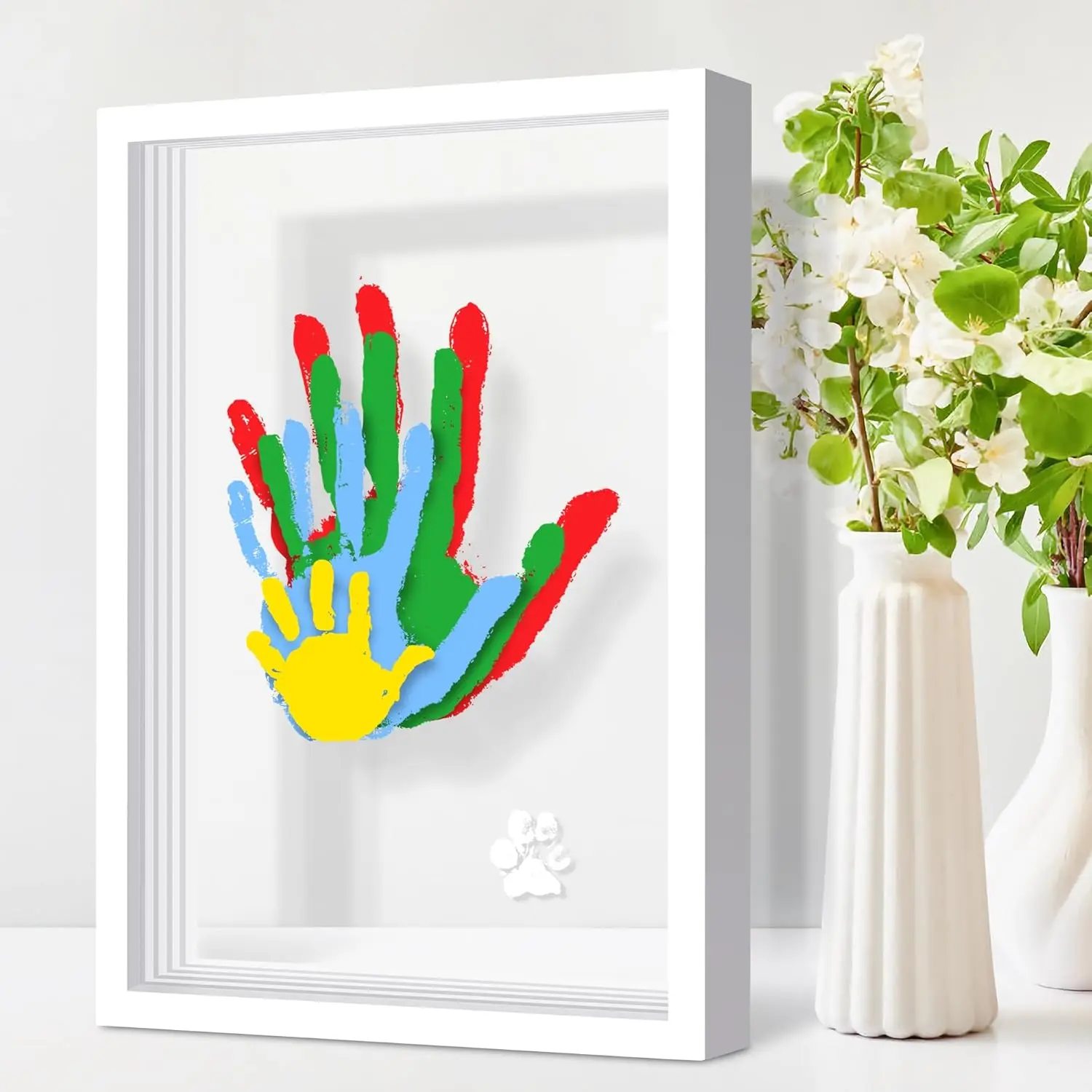 Custom Family Handprint Kit - DIY Handmade Keepsake Wooden Photo Frame - Home Decor Gift for New Parents, Includes 6 Acrylic Paint Colors