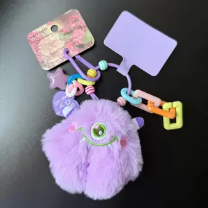 Cute Plush Smiling One-Eyed Monster Charms Keyring for Handbags, Kawaii Fuzzy Pendant Bag Charm Keychain Y2k Key Fob Coquette Décor, Cute Smiling Face Soft Car Keychain Bag Gifts for Women Backpack Decoration