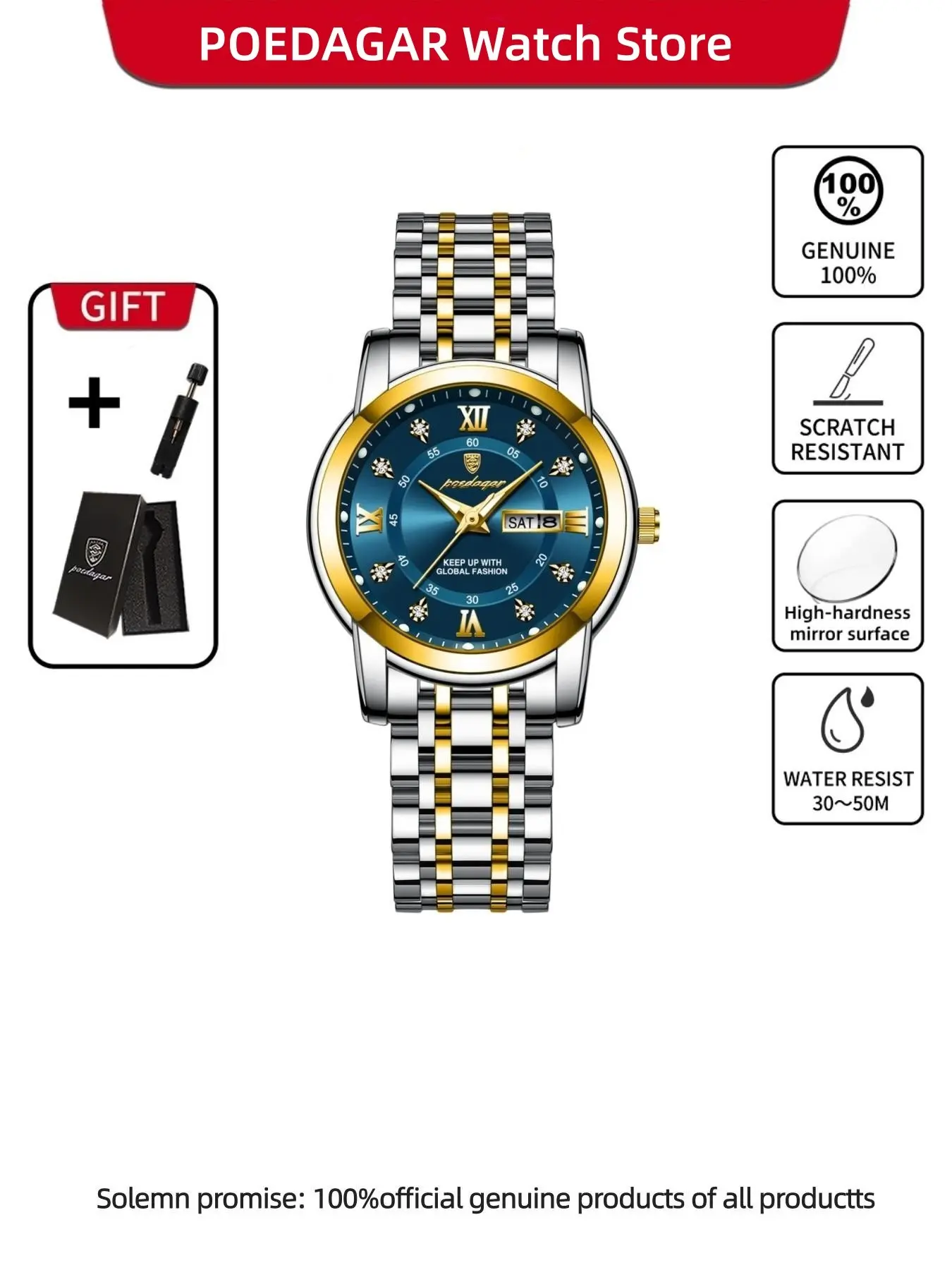 POEDAGAR exquisite and compact women's watch diamond Roman numeral elegant Casual Round Dial elegant and fashionable waterproof stainless steel women's quartz watch is the first choice for surprise gifts to lovers