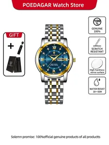 POEDAGAR exquisite and compact women's watch diamond Roman numeral elegant Casual Round Dial elegant and fashionable waterproof stainless steel women's quartz watch is the first choice for surprise gifts to lovers