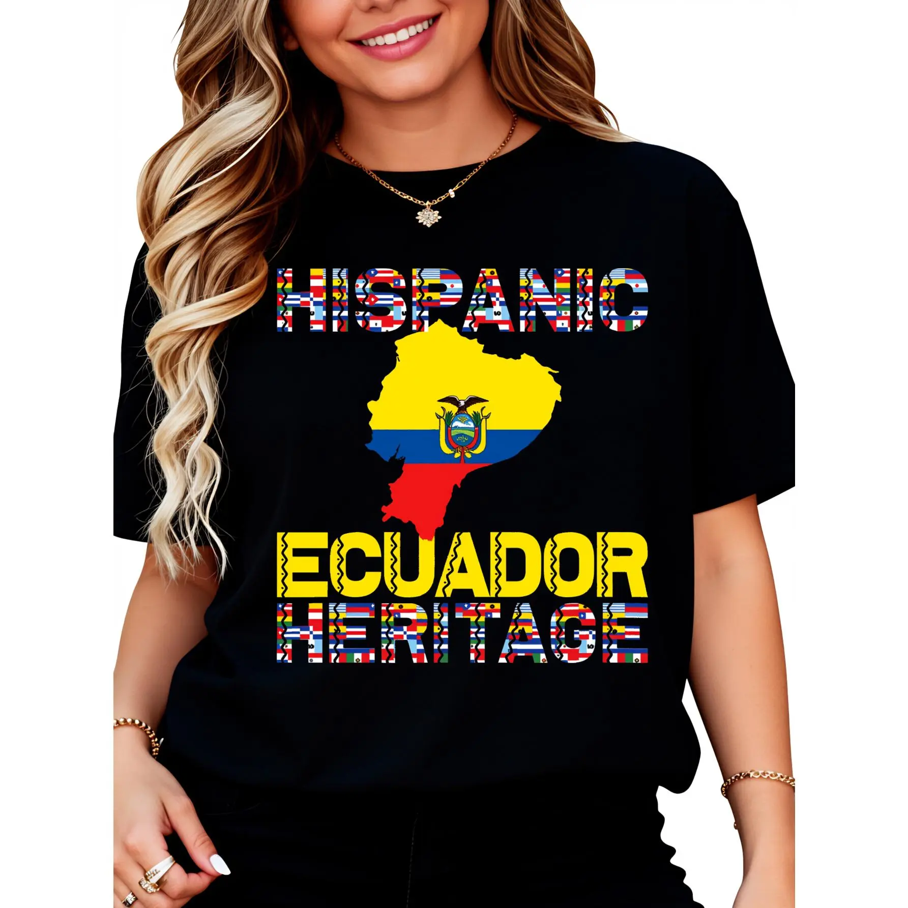 Unisex Ecuador Flag Graphic T-Shirt, 100% Cotton Casual Crew Neck Tee for Hispanic Heritage Month, Comfortable Everyday Wear