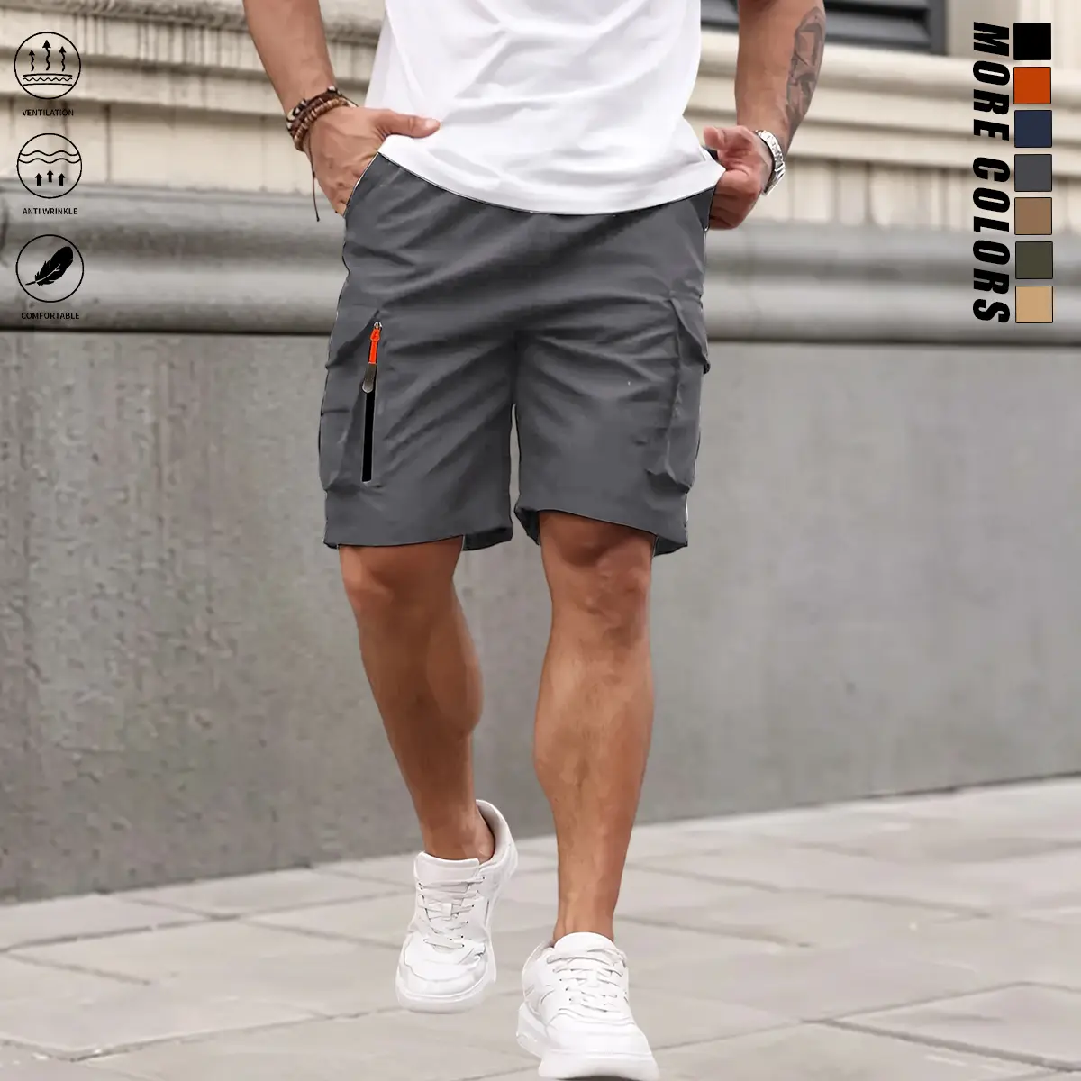 Men’s outdoor cargo shorts with pockets—lightweight, thin summer casual shorts with a loose straight cut, durable and multifunctional for outdoor camping, cycling, and hiking activities.Father’s Day gift, men’s cargo shorts