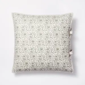 Euro Decorative Border Cotton Slub Print Quilt Sham Light Teal Green –