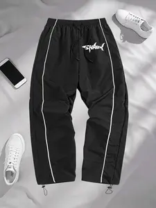 Men's Shark Print Pocket Sports Pants, Elastic Waist Drawstring Design, Comfortable Running Fitness Outdoor Casual Long Trousers