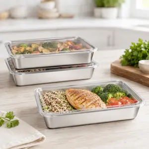 Stainless Steel Food Storage Containers with Clear Lids, 3 Pack Stackable Meal Prep Containers for Fridge and Freezer Storage, Perfect for Leftovers, Deli Meat, Cheese Slices, Bacon,Snacks and Baking, Reusable Kitchen Organizer, Oven and Dishwasher Safe