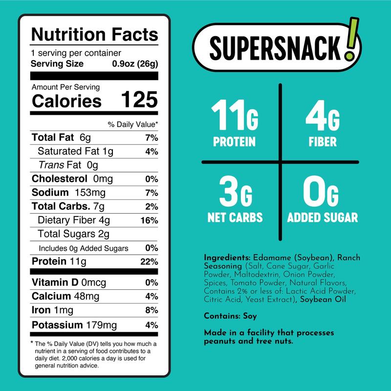 The Only Bean - Crunchy Roasted Edamame Beans (Ranch) - Keto Snack, High Protein, Healthy Snacks, Low Carb, Gluten-Free & Vegan (0.9oz) (10 Pack) Fiber Grain