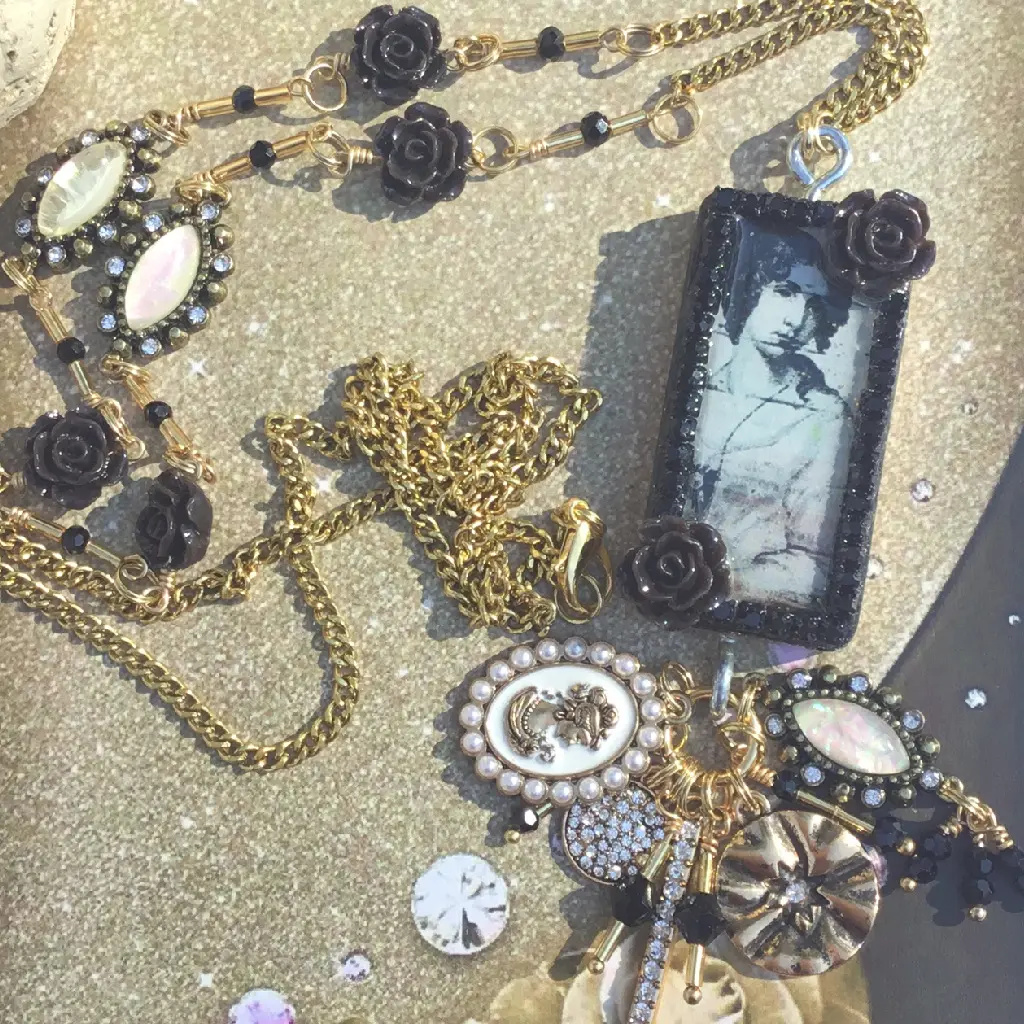 Alluring Woman Altered Embellished Domino Necklace
