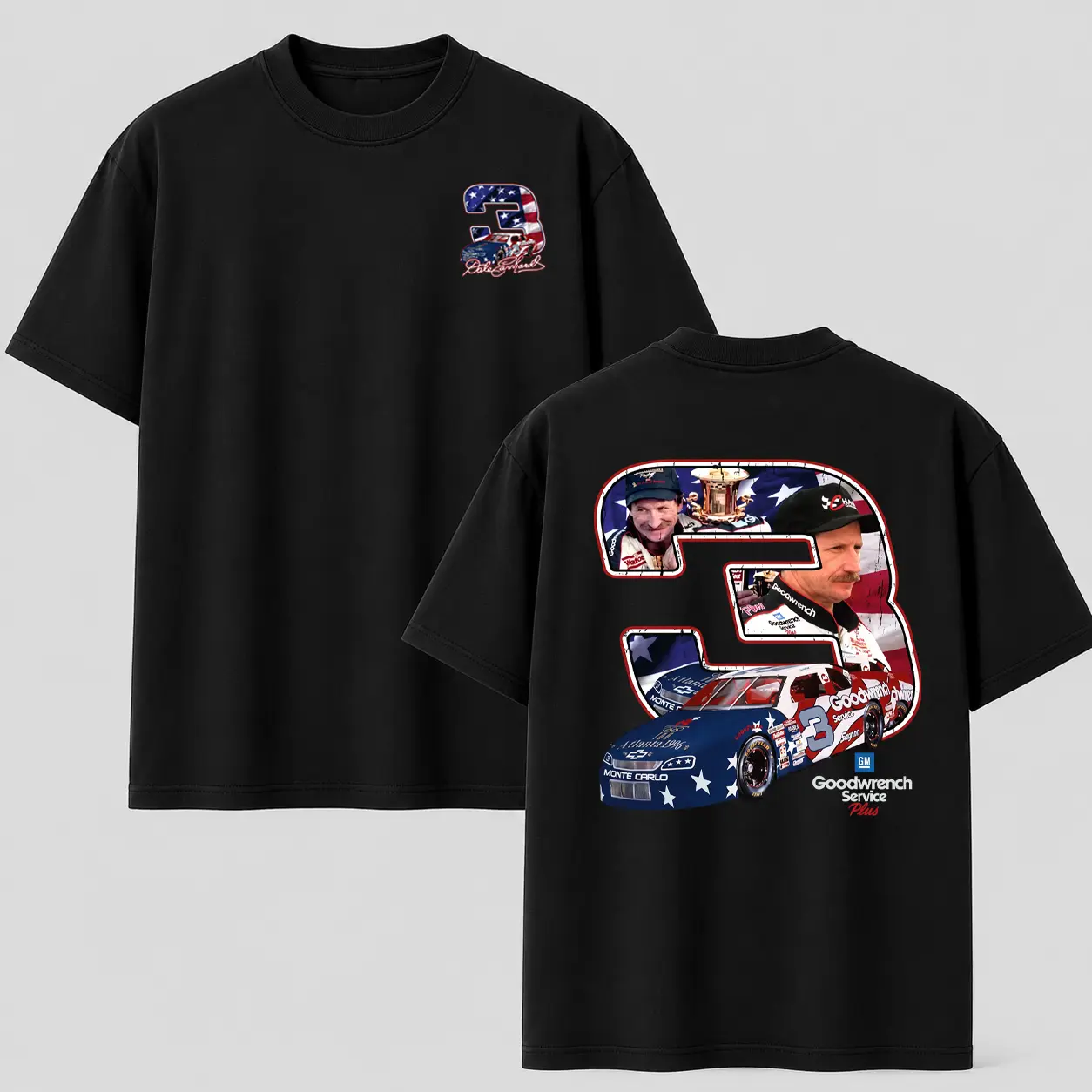 Vintage Dale Earnhardt #3 American Flag Racing Graphic Tee | Retro GM Goodwrench Stock Car Motorsports T-Shirt