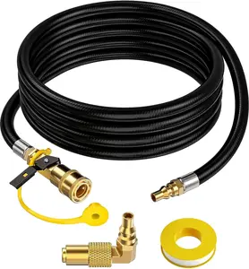Alloxity 12 FT RV Quick Connect Propane Hose for RV to Grill, LP Quick Connect Propane Hose with Elbow Adapter for 17" and 22" Blackstone Griddles, 1/4" Shutoff Valve & 1/4" Male Full Flow Plug.